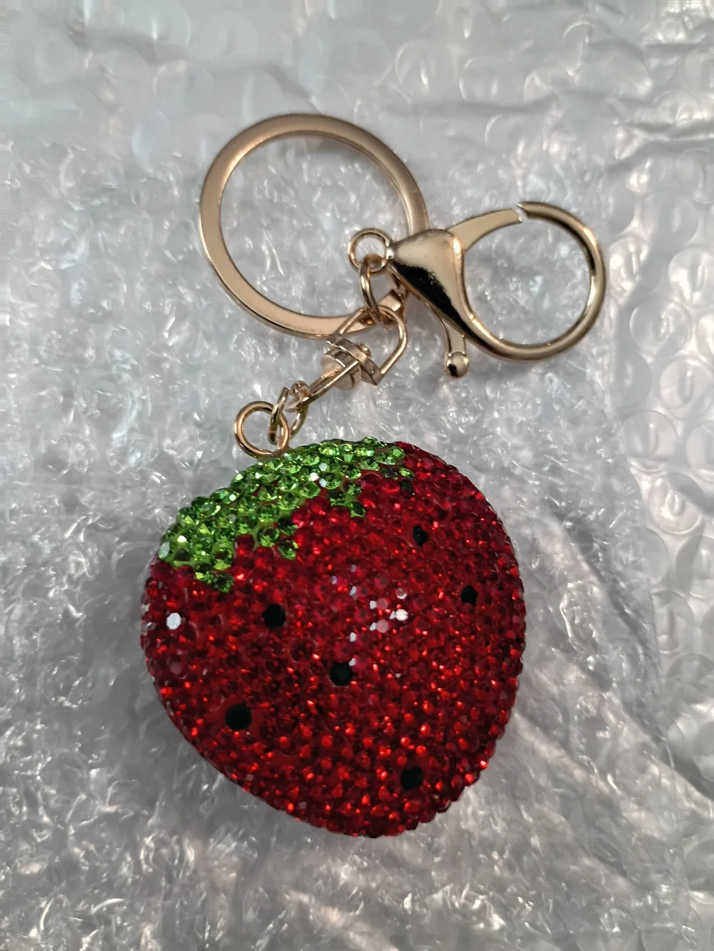 Crystal Strawberry Keyring Charm in Red & Green
